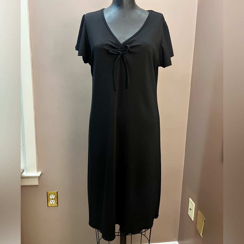 Y2K Casual Little Black Dress Ruched Front Tie Flutter Sleeve Size Large